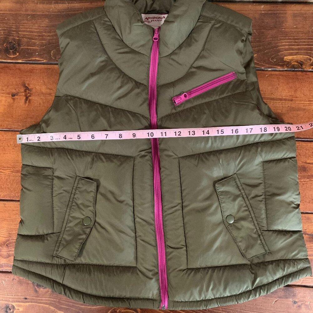 Arizona Olive Green & Pink Girls Juniors Full Zip X-Large Y2K Lined Puffer Vest - Picture 11 of 12
